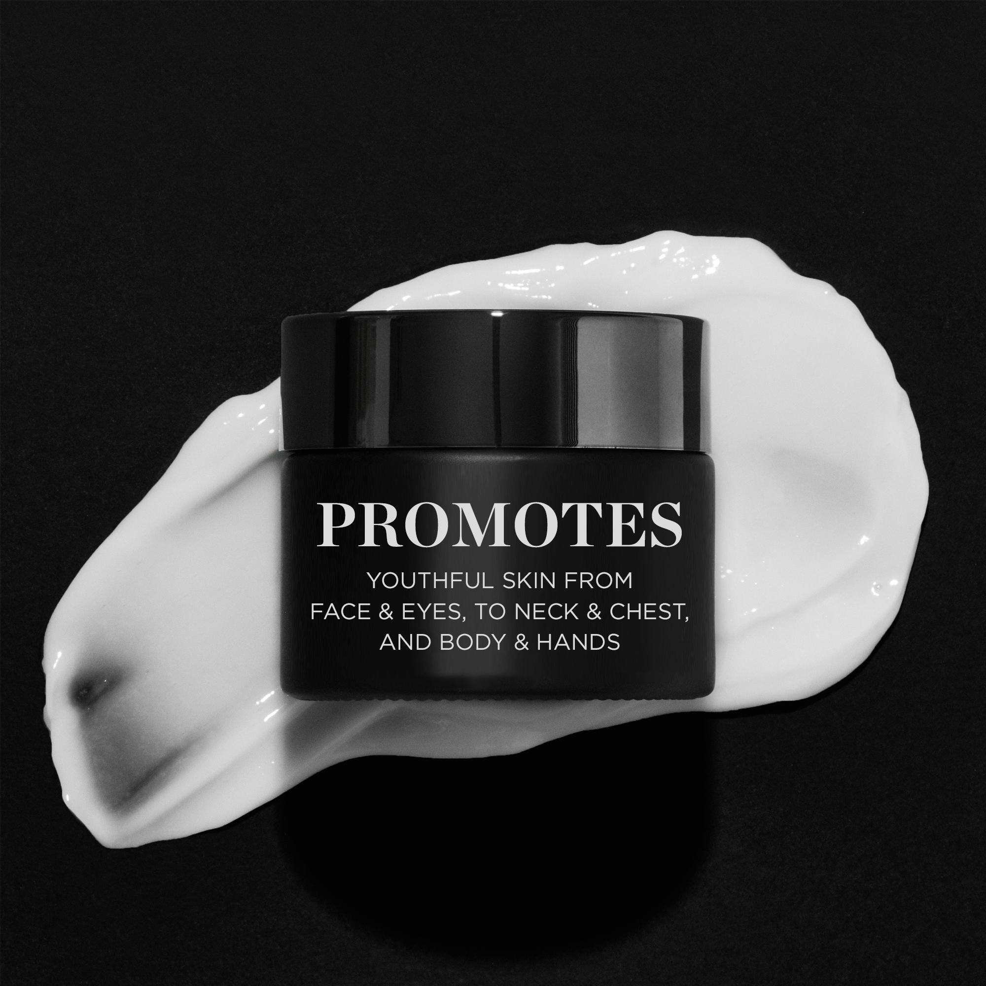 Image of Cold Plasma Plus+ jar. Promotes youthful skin from face and eyes, to neck and chest and body and hands. Targets visible signs of aging.